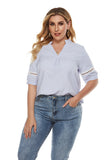 Women Plus Size Tops Spring/Summer Plaid Hollow Out Stitching V-neck Shirt