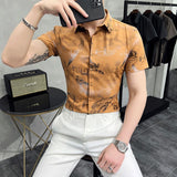 Men's Shirts Men's Printed Shirt Summer Digital Printing Lapel Yarn-Dyed Fabric Slim Fit