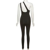 Summer New High Waist Slim Fit Hip Raise Sloping-Shoulder off the-Shoulder Backless Casual Sports Jumpsuit for Women