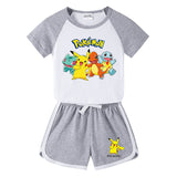 Children Pokemon Pikachu Tshirts & Shorts Short Sleeve T-shirt Shorts Casual Sports Two Pieces