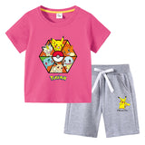 Children Pokemon Pikachu Tshirts & Shorts Cotton Short Sleeve Shorts Two Pieces Sports Loose