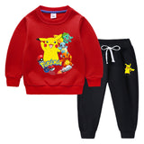 Children Pokemon Pikachu Hoodie & Pant Set Fleece Lined Padded Warm Keeping Winter Clothes Sweatershirt Suit