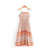 Beth Dutton Bohemian Dress Summer Spring Midi Dresses Printed Elastic Waist Suspender Dress