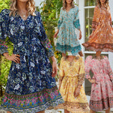 Beth Dutton Bohemian Dress Winter Autumn Midi Dresses Cotton Lace Printed Bohemian Dress