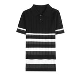 Men Shirts Striped Knitted Polo Shirt