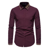 Men's Shirts Autumn Men's Color Matching Fashionable Embroidered Long-Sleeved Shirt
