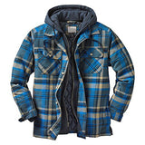 Mens Flannel Jacket with Hoodie Autumn Thickened Cotton-Padded Coat Plaid Long Sleeve Hooded Hooded Jacket Coat
