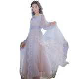 Fairy Dress Refined Handmade Lace Mesh Embroidered V-neck Long Sleeve Light Purple Fairy Lady Super Fairy Spring and Autumn