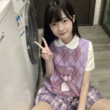 Gothic Lolita Harajuku Style Clothing Purple Floral Bear Sleeveless Sweater Vest