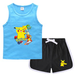 Children Pokemon Pikachu Tshirts & Shorts Casual Sports Sweat-Absorbent Suit Neutral