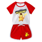 Children Pokemon Pikachu Tshirts & Shorts Short-Sleeved T-shirt Shorts Two-Piece Sports Neutral