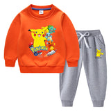 Children Pokemon Pikachu Hoodie & Pant Set Fleece Lined Padded Warm Keeping Winter Clothes Sweatershirt Suit