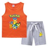 Children Pokemon Pikachu Tshirts & Shorts Vest Middle Pants Sports Casual Thin Two Pieces
