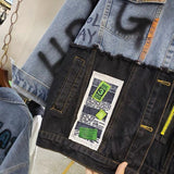 Spray Painted Jacket Spring Stitching Jeans Cardigan Fashionable Jacket