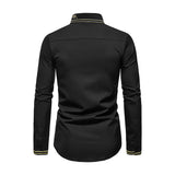 Men's Shirts Autumn Men's Color Matching Fashionable Embroidered Long-Sleeved Shirt