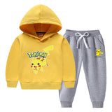 Children Pokemon Pikachu Hoodie & Pant Set Fleece Lined Padded Warm Keeping Winter Clothes Sweatershirt Suit