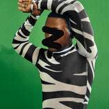 Transparent Shirt for Men Zebra Stripes Fashionable See-through Turtleneck T-shirt