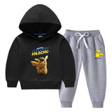 Children Pokemon Pikachu Hoodie & Pant Set Fleece Lined Padded Warm Keeping Winter Clothes Sweatershirt