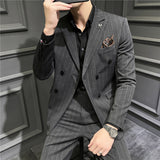 Double Brewed Seersucker Suit Winter Men's Suit Slim Fit Casual