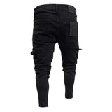 J Shaped Jeans Men's Jeans Elastic Trend Knee Ripped Zipper Feet