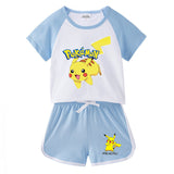 Children Pokemon Pikachu Tshirts & Shorts Short-Sleeved T-shirt Shorts Casual Sports Two-Piece Neutral