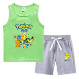 Children Pokemon Pikachu Tshirts & Shorts Vest Middle Pants Sports Casual Thin Two Pieces