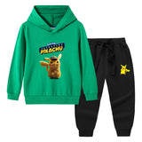 Children Pokemon Pikachu Hoodie & Pant Set Hooded Sweater Trousers Two-Piece Baby Cotton Sweater Set