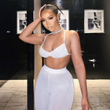 Women Top & Pant 2 Piece Set Summer Backless Underwaist High Waist Sheath Straight-Leg Trousers Casual Suit