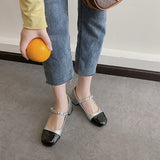 Nude Pumps Block Heel Mary Jane Shoes Chunky Heel Shoes