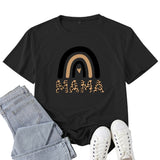 Boy Mama T Shirt Mama Leopard Print Rainbow Pattern Printed T-shirt