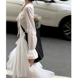 Fairy Dress White Dress Long Fairy Dress Autumn Puff Sleeve Irregular Mesh Dress