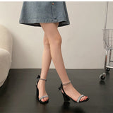 Nude Pumps Block Heel Retro Chunky Heel Gentle Bow Sandals