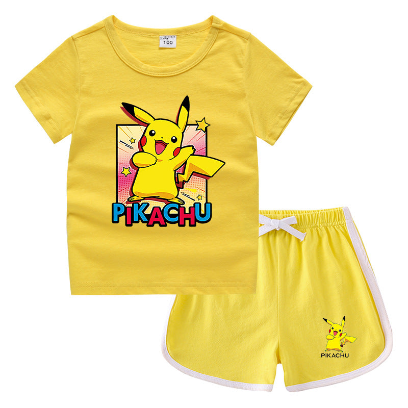 Children Pokemon Pikachu Tshirts & Shorts Casual Sports Sweat-Absorbent Suit