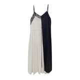 Black and White Dress French Style V-neck Loose Multicolor Suspender Dress