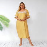 Women Plus Size Maxi Dresses Lace Polka Dot Loose Casual Dress