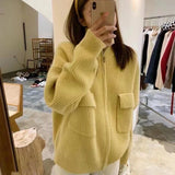 Preppy Aesthetic Outfits Stand Collar Knitted Cardigan Female Women's Sweater Female