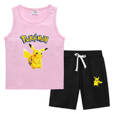 Children Pokemon Pikachu Tshirts & Shorts Vest Middle Pants Sports Casual Thin Two Pieces