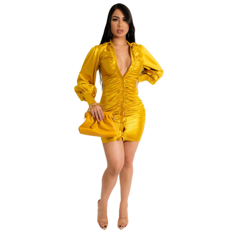 Dakota Johnson Red Mini Dress High-Gloss Sexy Button Closure