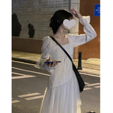 Fairy Dress White Dress Long Fairy Dress Autumn Puff Sleeve Irregular Mesh Dress
