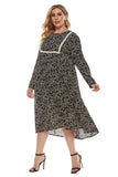 Women Plus Size Midi Dresses Printed Long Sleeve Dress