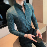 Men's Shirts Plaid Shirt Slim-Fit Yarn-Dyed Texture Bottoming Shirt