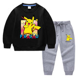 Children Pokemon Pikachu Hoodie & Pant Set Sweatshirt Set Solid Color Cotton Warm