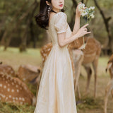 Women cottagecore Dress Retro Gentle Style Dress Summer A- line Dress