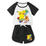 Children Pokemon Pikachu Tshirts & Shorts Short-Sleeved T-shirt Shorts Casual Sports Two-Piece Neutral