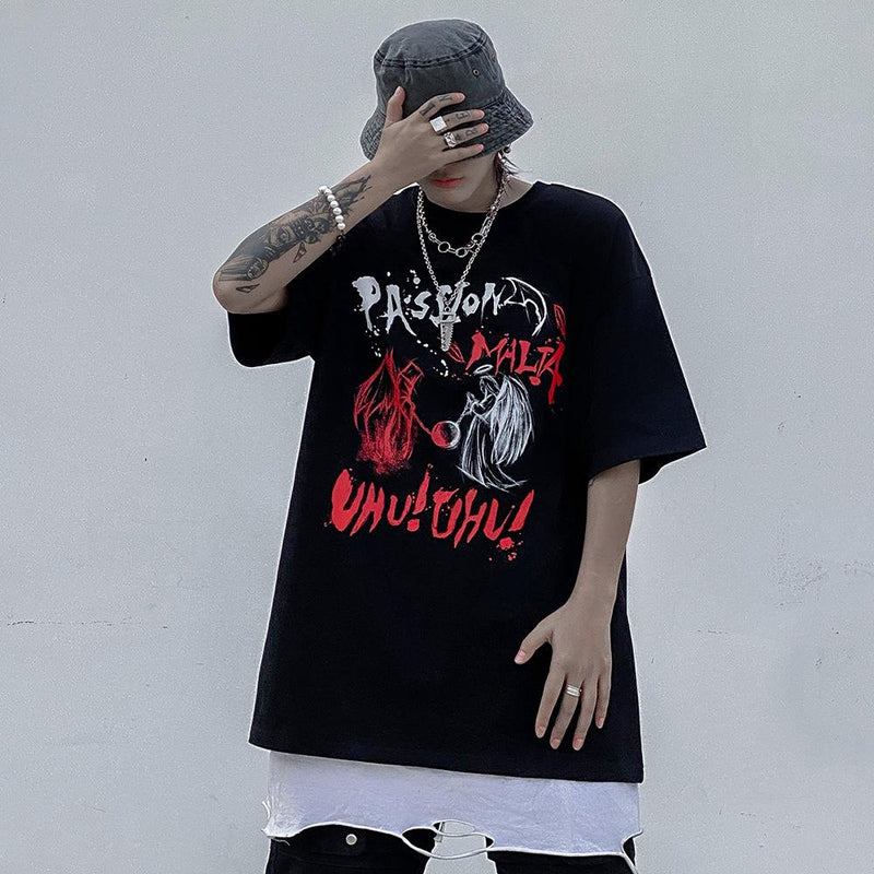 Men's T Shirt Summer Casual Tops Printed Short Sleeve T-shirt Men's High Street Fashion Brand round Neck Half Sleeve Dark Street