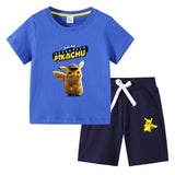 Children Pokemon Pikachu Tshirts & Shorts Cotton Short Sleeve Shorts Suit Two Neutral