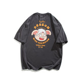 Men T Shirt Summer Casual Tops Men's Clothes Summer Wear Retro Men's round Neck Short Sleeve Casual Loose Cartoon Pig Printed T-shirt