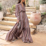 Women Bohemian Dress Autumn and Winter Cardigan Printed Long Dress