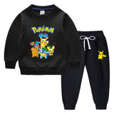 Children Pokemon Pikachu Hoodie & Pant Set Fleece Lined Padded Warm Keeping Winter Clothes Sweatershirt Suit
