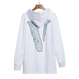 Black Rose Hoodie Vlone Sweater Hooded Big V Rose Print